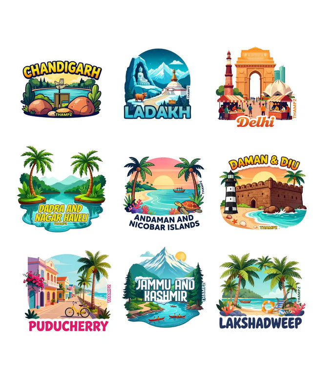 india union territories 3d embossed vinyl stickers combo set of 8 premium die cut complete ut collection