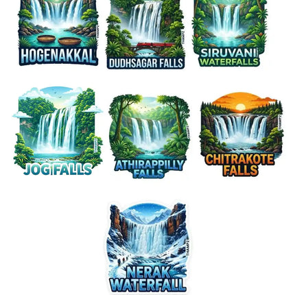 Indian Waterfall Odyssey 3D Embossed Flexible Fridge Magnets (Set of 7) – Nature Travel Souvenir Set