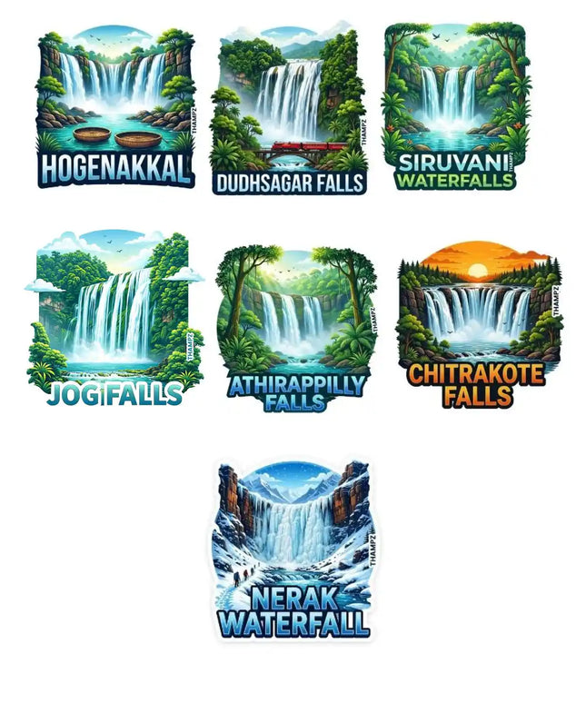 Indian Waterfall Odyssey 3D Embossed Flexible Fridge Magnets (Set of 7) – Nature Travel Souvenir Set