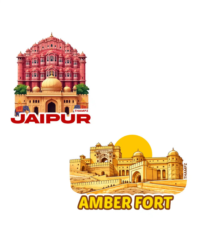 jaipur  amber fort 3d embossed vinyl stickers combo set of 2 premium die cut travel souvenir