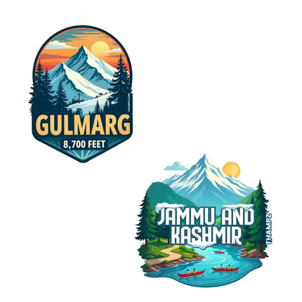 jammu kashmir  gulmarg premium matte vinyl stickers combo set of 2 die cut premium travel souvenir