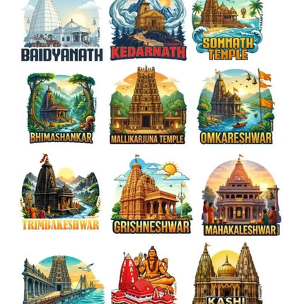 Jyotirlinga Darshan Collection 3D Embossed Flexible Fridge Magnets (Set of 12) – Sacred Temple Travel Souvenir Set