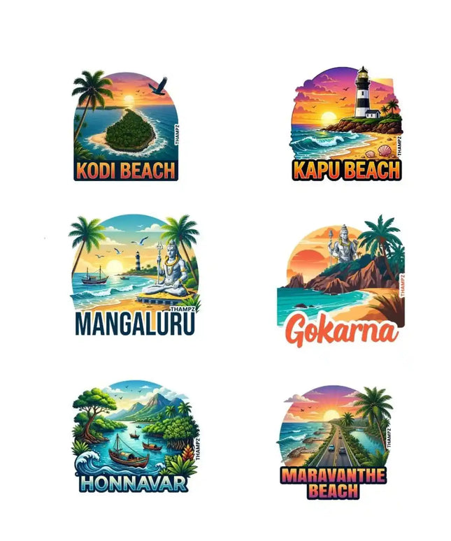 Karnataka Coastal Trails 3D Embossed Flexible Fridge Magnets (Set of 6) – Karnataka Coastal Travel Souvenir Set