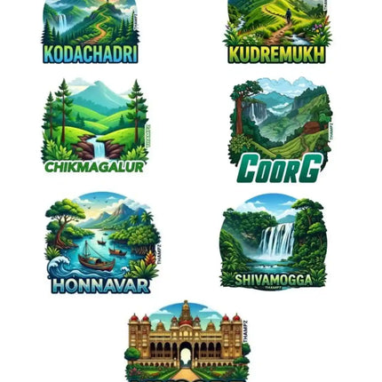 Karnataka Western Ghats 3D Embossed Flexible Fridge Magnets (Set of 7) – Mountain Travel Souvenir Set