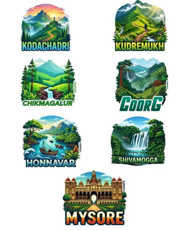 Karnataka Western Ghats 3D Embossed Flexible Fridge Magnets (Set of 7) – Mountain Travel Souvenir Set