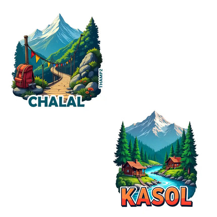 kasol  chalal 3d embossed vinyl stickers combo set of 2 premium die cut travel souvenir
