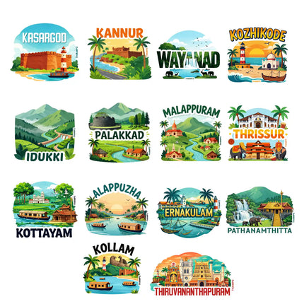 kerala all districts combo 3d embossed vinyl stickers combo set of 14 premium die cut travel souvenir
