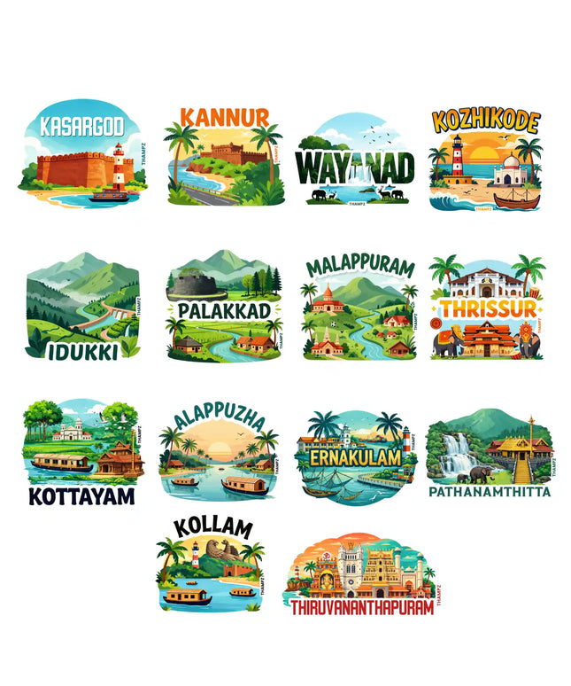 kerala all districts combo 3d embossed flexible fridge magnet combo set of 14 05mm premium travel souvenir