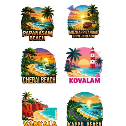 Kerala Coastal Escapes 3D Embossed Flexible Fridge Magnets (Set of 6) – Kerala Travel Souvenir Set