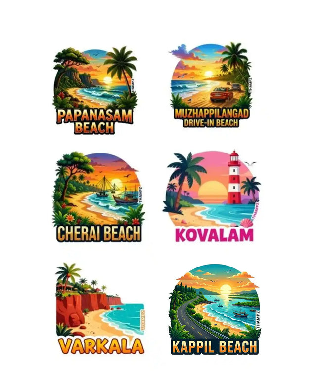 Kerala Coastal Escapes 3D Embossed Flexible Fridge Magnets (Set of 6) – Kerala Travel Souvenir Set
