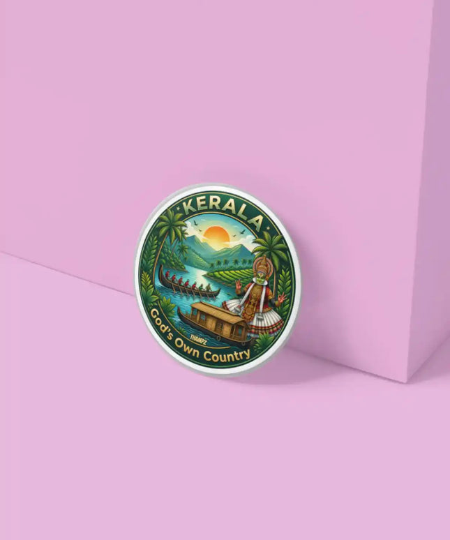 Kerala Kathakali & Backwaters Scenic Pin Badge – God's Own Country Travel Souvenir