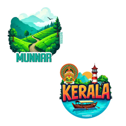kerala  munnar 3d embossed vinyl stickers combo set of 2 premium die cut travel souvenir