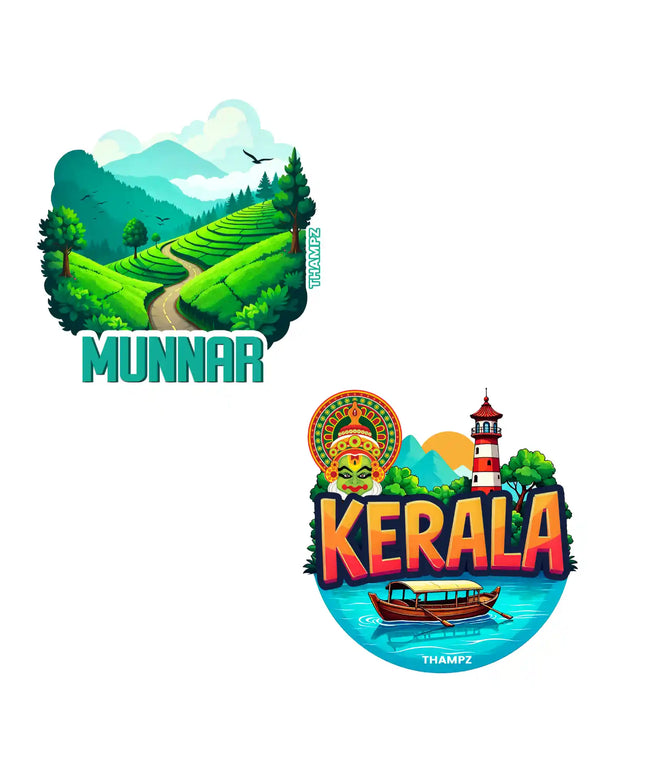kerala  munnar 3d embossed vinyl stickers combo set of 2 premium die cut travel souvenir