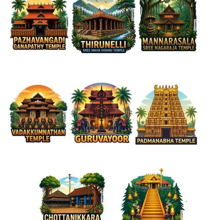 Kerala's Divine Heritage 3D Embossed Flexible Fridge Magnets (Set of 8) – Kerala Temple Travel Souvenir Set