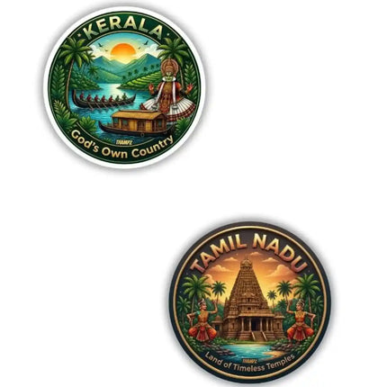 Kerala  Tamil Nadu Metal Pin Badges Set of 2  South India Travel Souvenir Collection