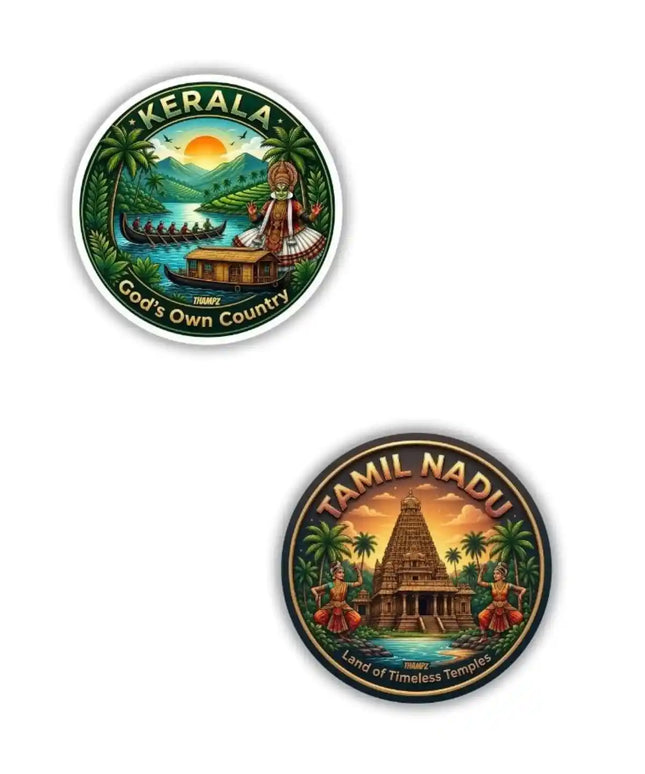 Kerala  Tamil Nadu Metal Pin Badges Set of 2  South India Travel Souvenir Collection