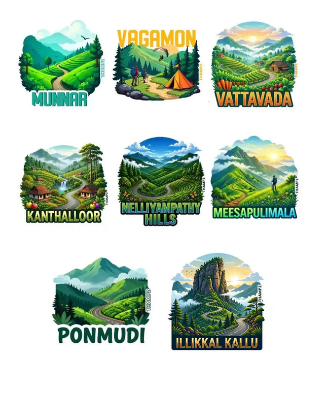 Kerala Western Ghats Trails 3D Embossed Flexible Fridge Magnets (Set of 8) – Mountain Travel Souvenir Set