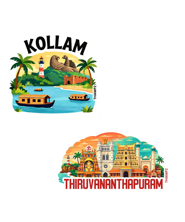 kollam  thiruvananthapuram 3d embossed flexible fridge magnet combo set of 2 05mm premium travel souvenir