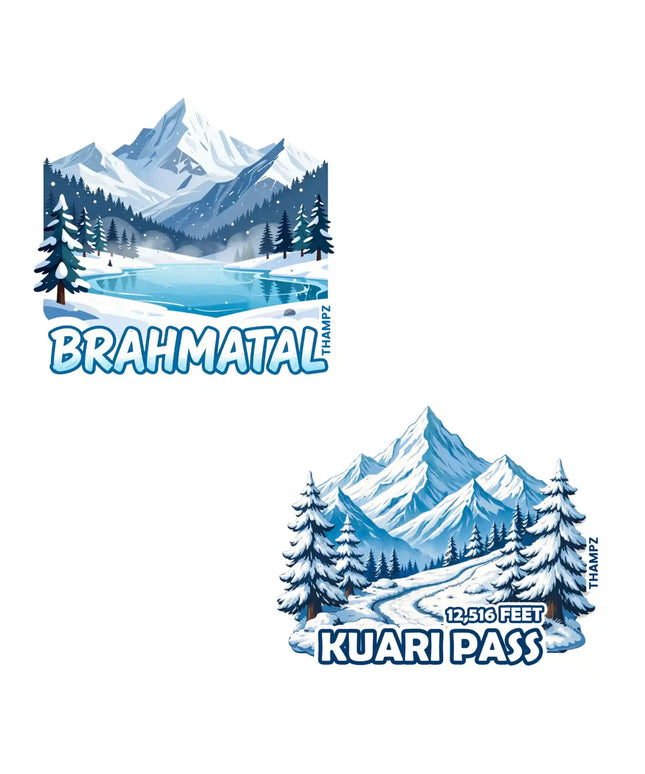 kuari pass  brahmatal premium matte vinyl stickers combo set of 2 die cut premium travel souvenir