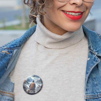 Let’s Travel – Adventure Backpacker Round Pin Badge