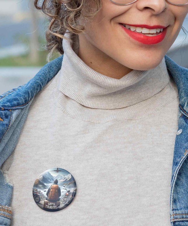 Let’s Travel – Adventure Backpacker Round Pin Badge