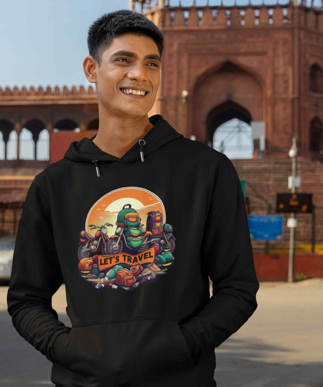 Lets Travel Black Hoodie Adventure Travel Hoodie