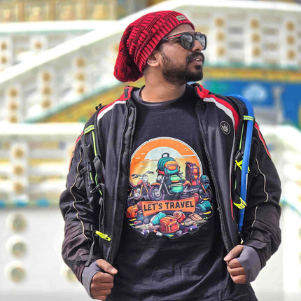 Lets Travel Motorcycle Backpack Adventure Oversized Black T Shirt