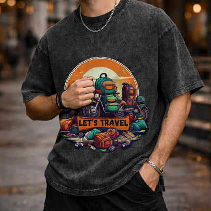Let’s Travel Oversized Unisex Acid Wash T-Shirt