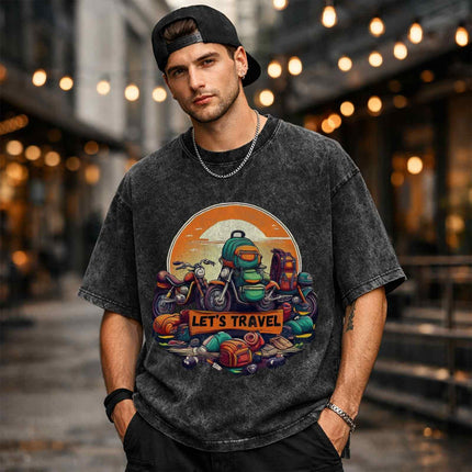 Let’s Travel Oversized Unisex Acid Wash T-Shirt