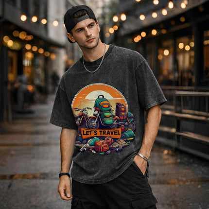 Let’s Travel Oversized Unisex Acid Wash T-Shirt