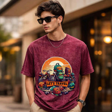 Let’s Travel Oversized Unisex Acid Wash T-Shirt