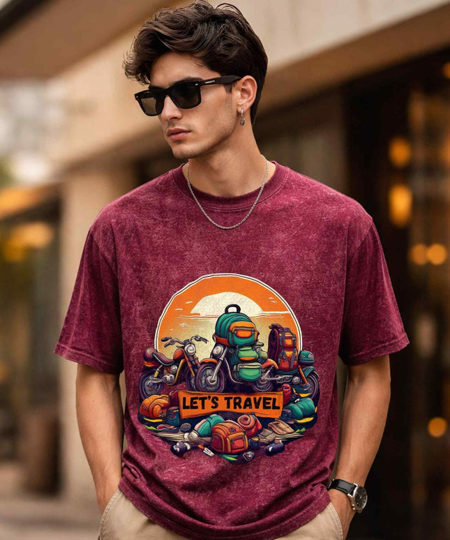 Let’s Travel Oversized Unisex Acid Wash T-Shirt