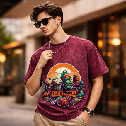 Let’s Travel Oversized Unisex Acid Wash T-Shirt