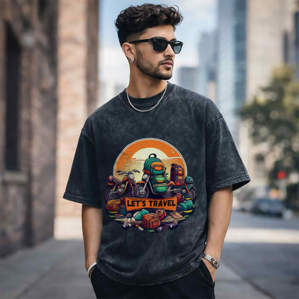 Let’s Travel Oversized Unisex Acid Wash T-Shirt