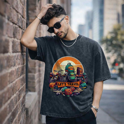 Let’s Travel Oversized Unisex Acid Wash T-Shirt