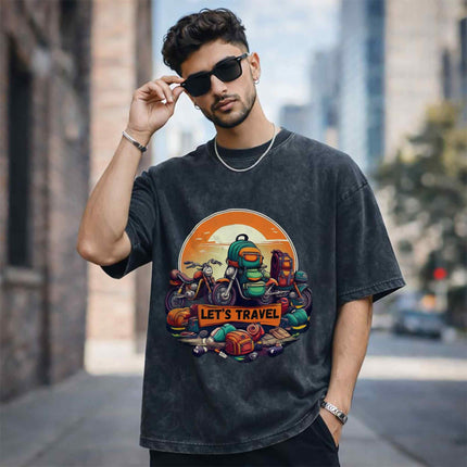 Let’s Travel Oversized Unisex Acid Wash T-Shirt
