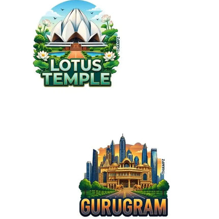 Lotus Temple & Gurugram Fridge Magnet – Delhi NCR Travel Souvenir & Collectible