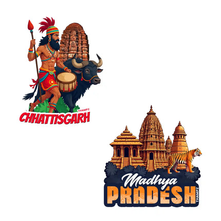 madhya pradesh  chhattisgarh premium matte vinyl stickers combo set of 2 die cut premium travel souvenir