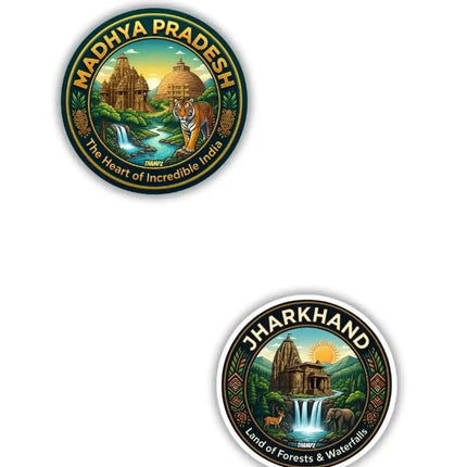 Madhya Pradesh  Jharkhand Metal Pin Badges Set of 2  Central India Travel Souvenir Collection
