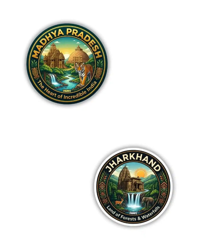 Madhya Pradesh  Jharkhand Metal Pin Badges Set of 2  Central India Travel Souvenir Collection