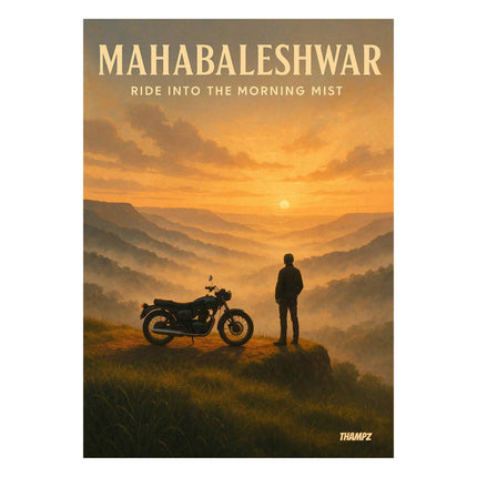 Mahabaleshwar Morning Mist Ride Poster Motorcycle Travel Art