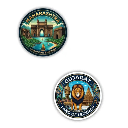 Maharashtra  Gujarat Metal Pin Badges Set of 2  Western India Travel Souvenir Collection