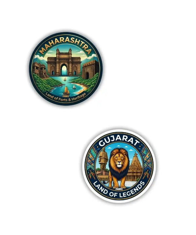 Maharashtra  Gujarat Metal Pin Badges Set of 2  Western India Travel Souvenir Collection