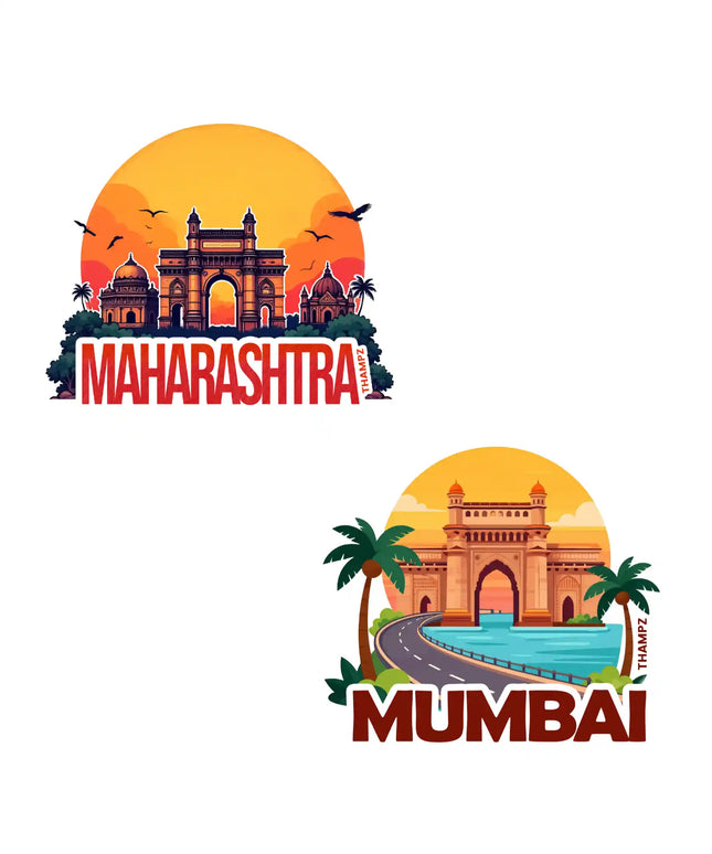 maharashtra  mumbai 3d embossed vinyl stickers combo set of 2 premium die cut travel souvenir