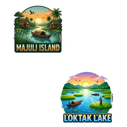 Majuli Island & Loktak Lake Fridge Magnet – Northeast India Travel Souvenir & Collectible