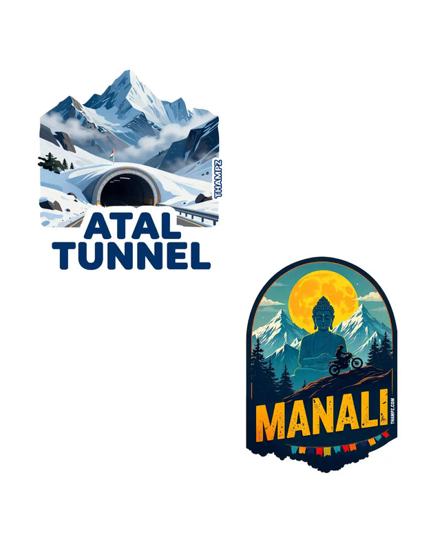 manali  atal tunnel premium matte vinyl stickers combo set of 2 die cut premium travel souvenir