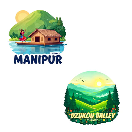 manipur  dzukou valley 3d embossed vinyl stickers combo set of 2 premium die cut travel souvenir