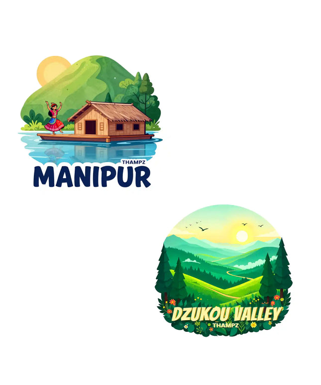 manipur  dzukou valley premium matte vinyl stickers combo set of 2 die cut premium travel souvenir