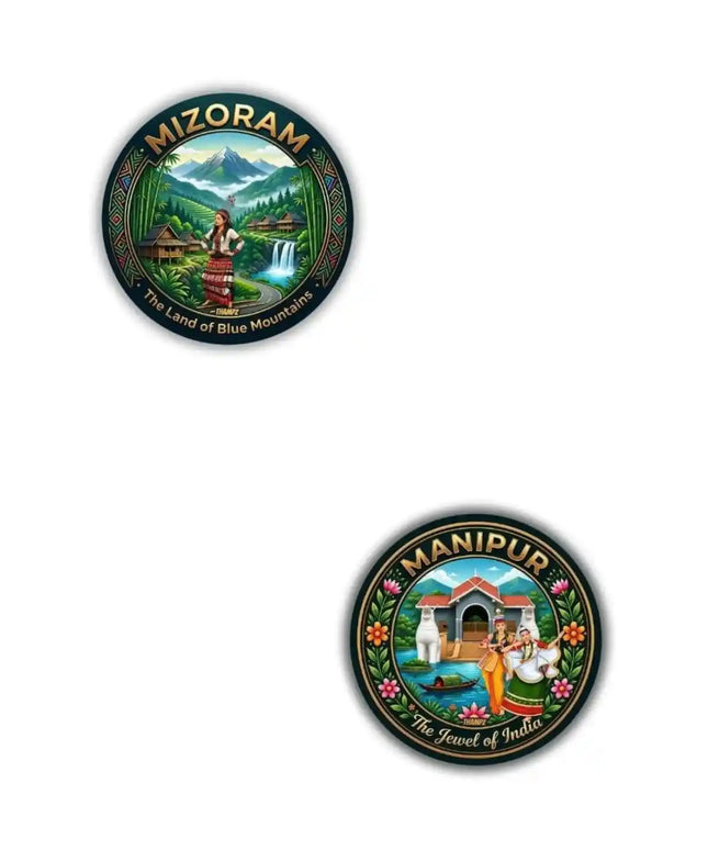 Manipur  Mizoram Metal Pin Badges Set of 2  Northeast India Travel Souvenir Collection