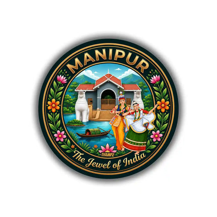 Manipur Traditional Dance & Kangla Fort Scenic Pin Badge – Cultural Travel Souvenir